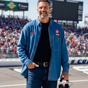 Vintage Nascar Kenny Irwin 28 Texaco‎ Havoline Denim Shirt Shacket XL Blue Red